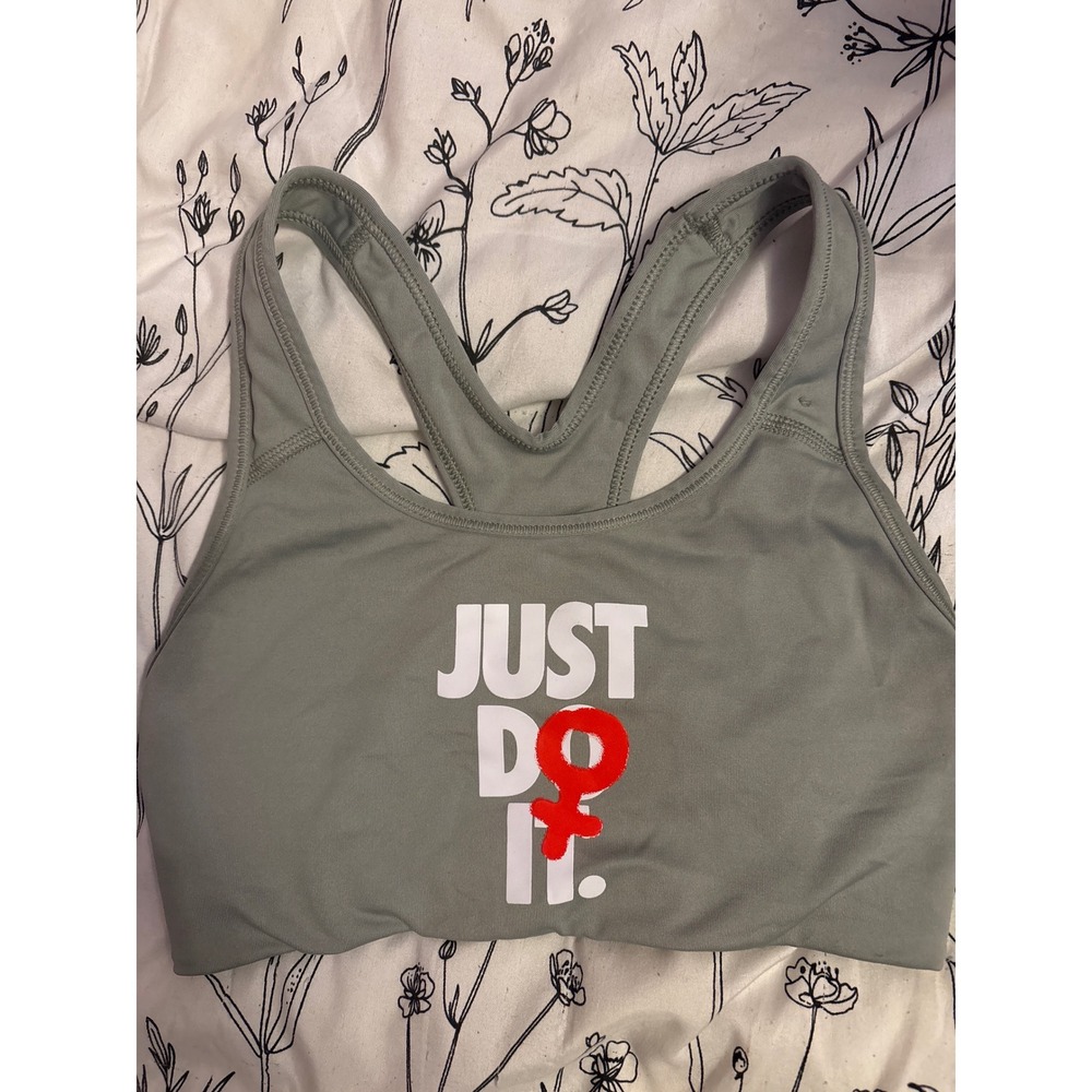 Nike Dri-FIT Sage Green Rebel Swoosh Medium Impact Sports Bra, Size XS